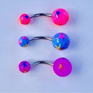 NWT Bundle of 3 Belly Rings - Blue, Purple & Hot Pink with Stars - Body jewelry